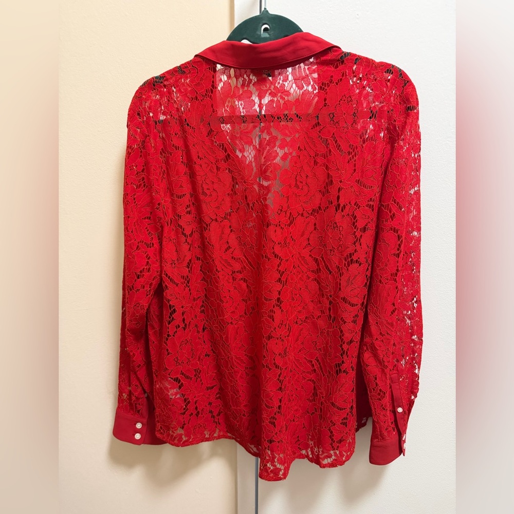 J. Crew Factory XL Red Lace Shirt Blouse with Matching Camisole - Picture 5 of 6